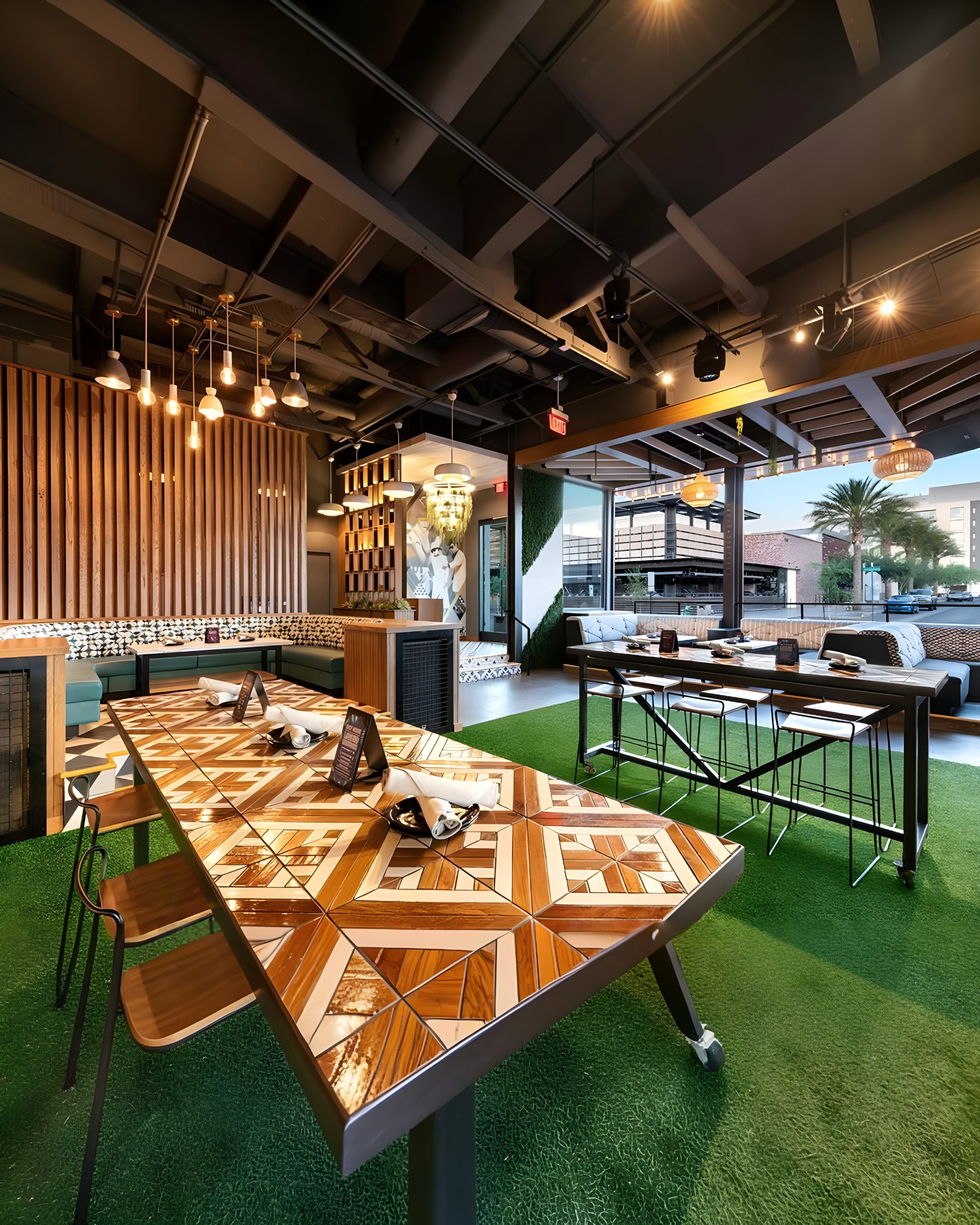 The open-air tables and lounge seating at Riot House Scottsdale